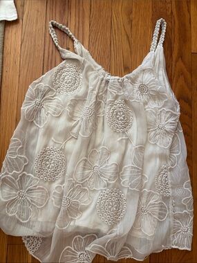 Embroidered Cream Floral Spaghetti-Strap Blouse